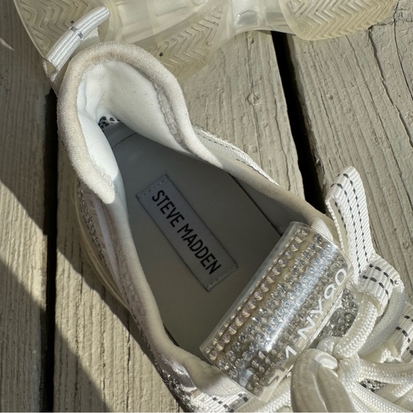 Steve Madden // maxima white, rhinestone statement sneakers size 8 - Picture 7 of 8